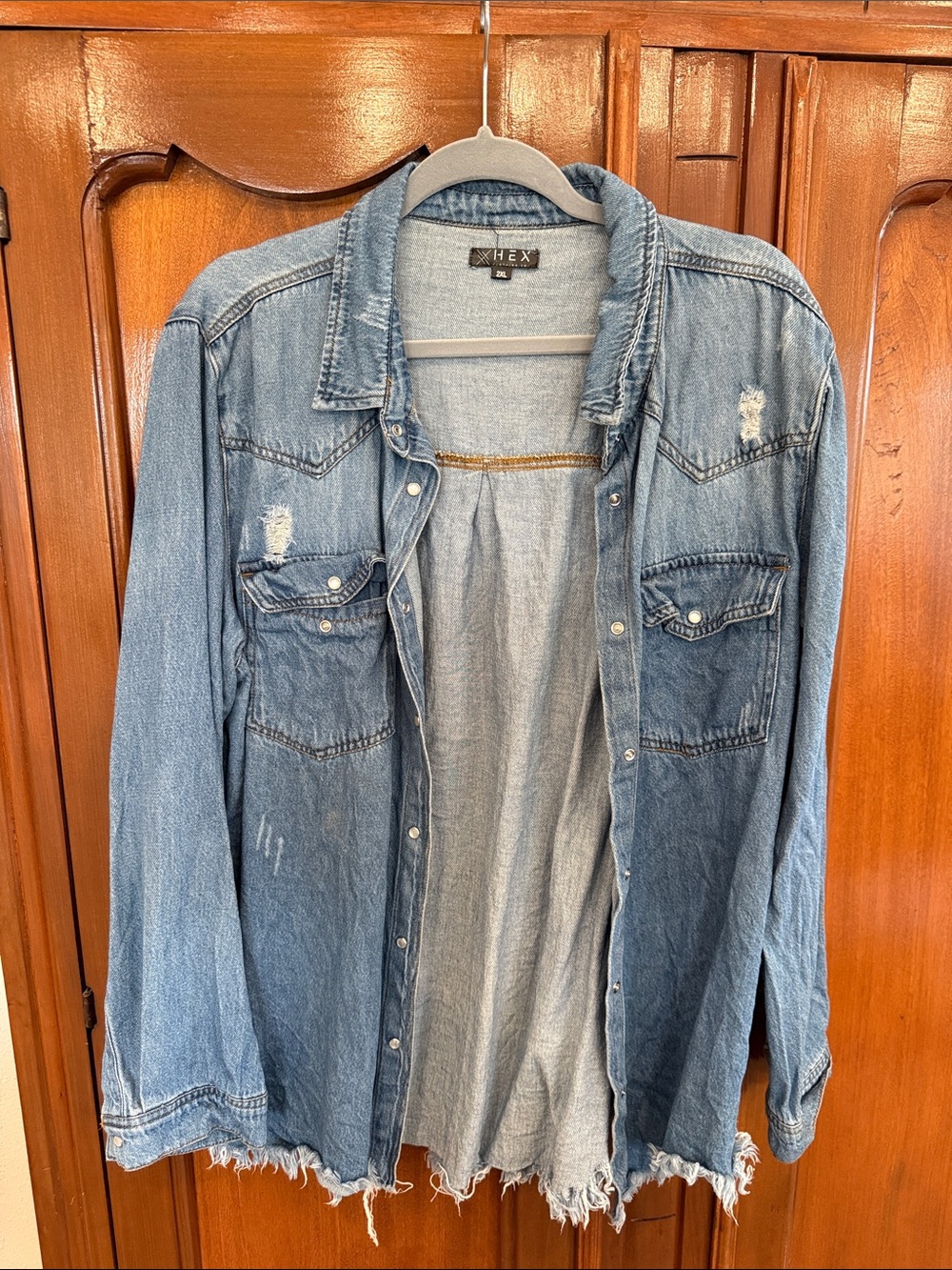 Women’s Distressed Light Blue Denim Shirt Jacket